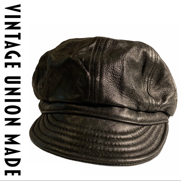 ✨SOLD✨Union Made Leather Lambskin Black Cap Hat
